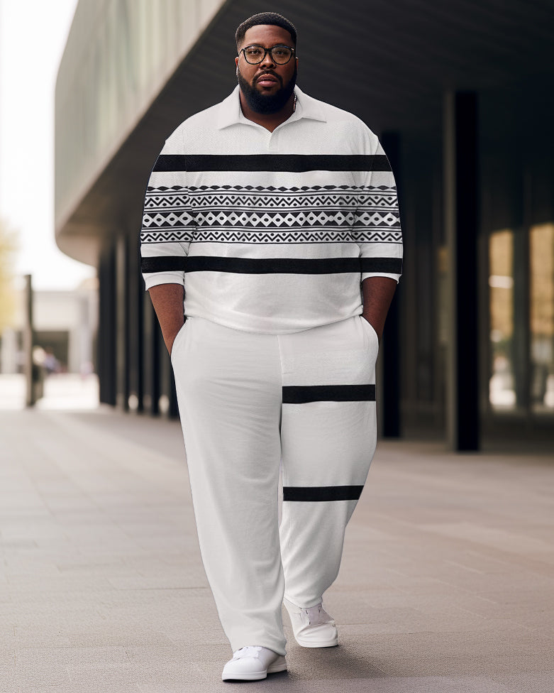 Big & Tall Striped Athletic T-Shirt Pants Set for big men view 1