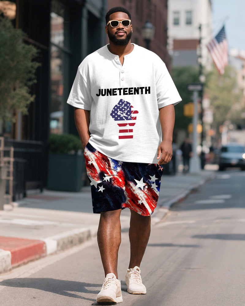 Big & Tall Juneteenth Graphic T-Shirt Shorts Set for big men view 2