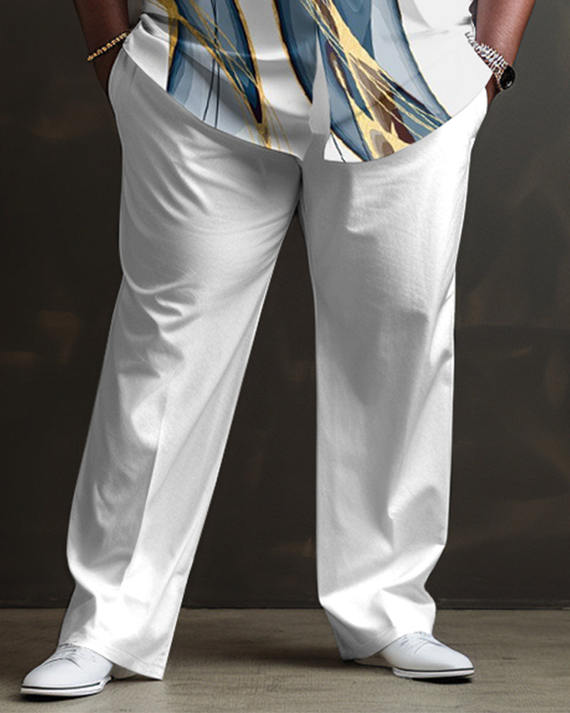 Big & Tall White Gradient Shirt Pants Set for big men view 3