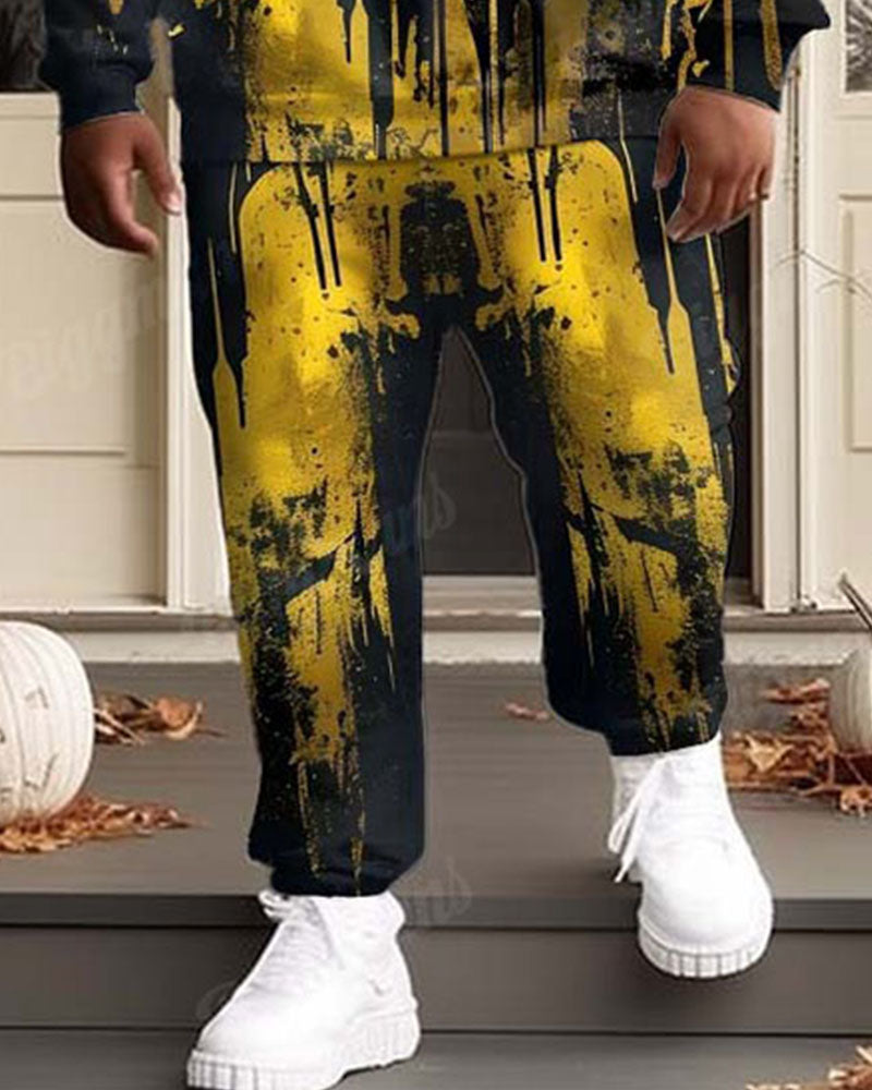 Big & Tall Black Yellow Hoodie Sweatpants Set for big men view 4