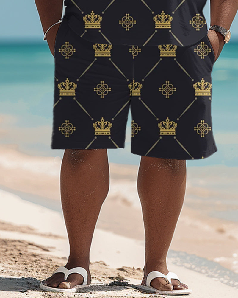 Big & Tall Hawaiian Plaid Vintage Polo Shorts Set for big men view 3