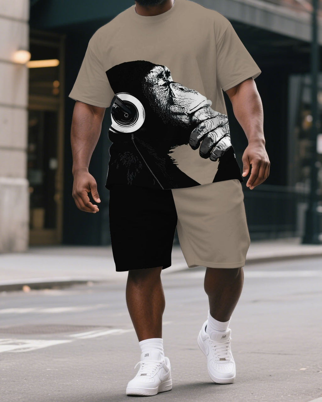 Big & Tall Colorblock Graphic T-Shirt Shorts Set for big men view 1