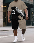 Big & Tall Colorblock Graphic T-Shirt Shorts Set for big men view 1