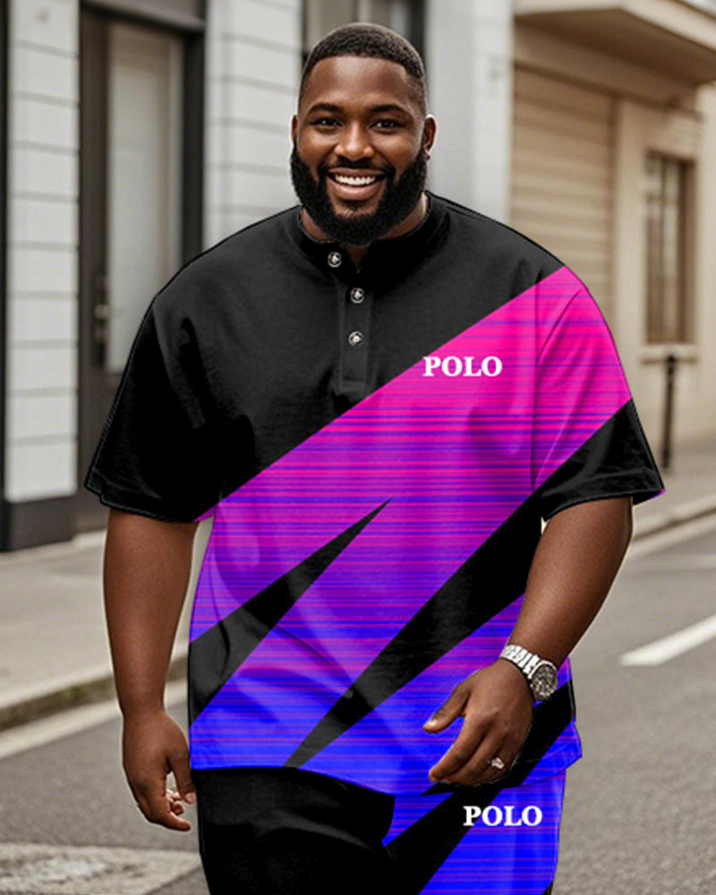 Big & Tall Blue Pink Colorblock T-Shirt Pants Set for big men view 2