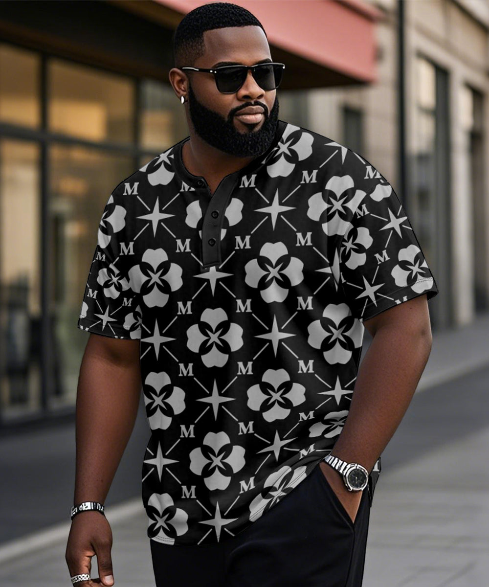 Big & Tall Black Geometric Graphic T-Shirt for big men view 1
