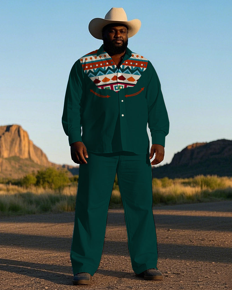 Big & Tall Western Geometric T-Shirt Pants Set for big men view 1