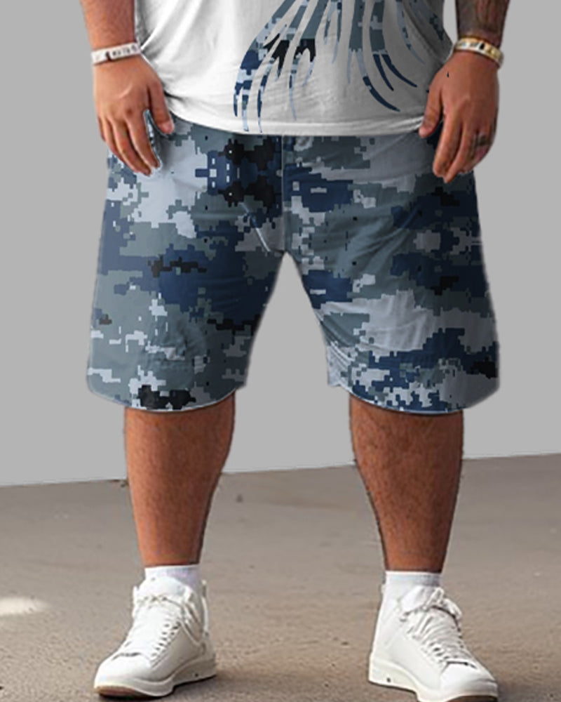 Big & Tall Camouflage T-Shirt Shorts Set for big men view 3