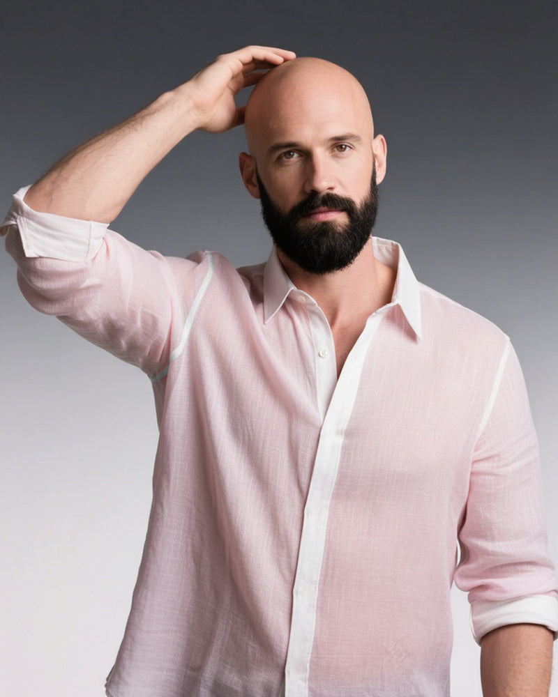 Big & Tall Pink Solid Color Long Sleeve Shirt for big men view 4