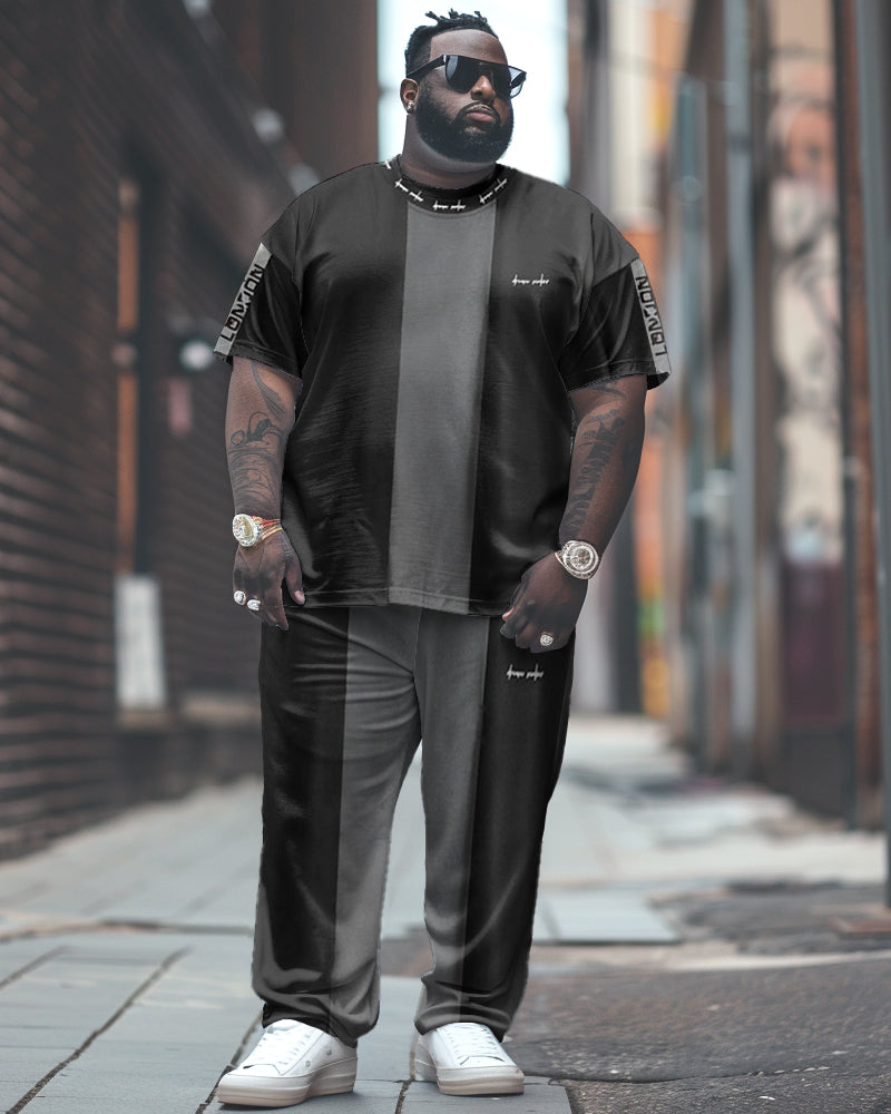Big & Tall Colorblock Graphic T-Shirt Pants Set for big men view 1