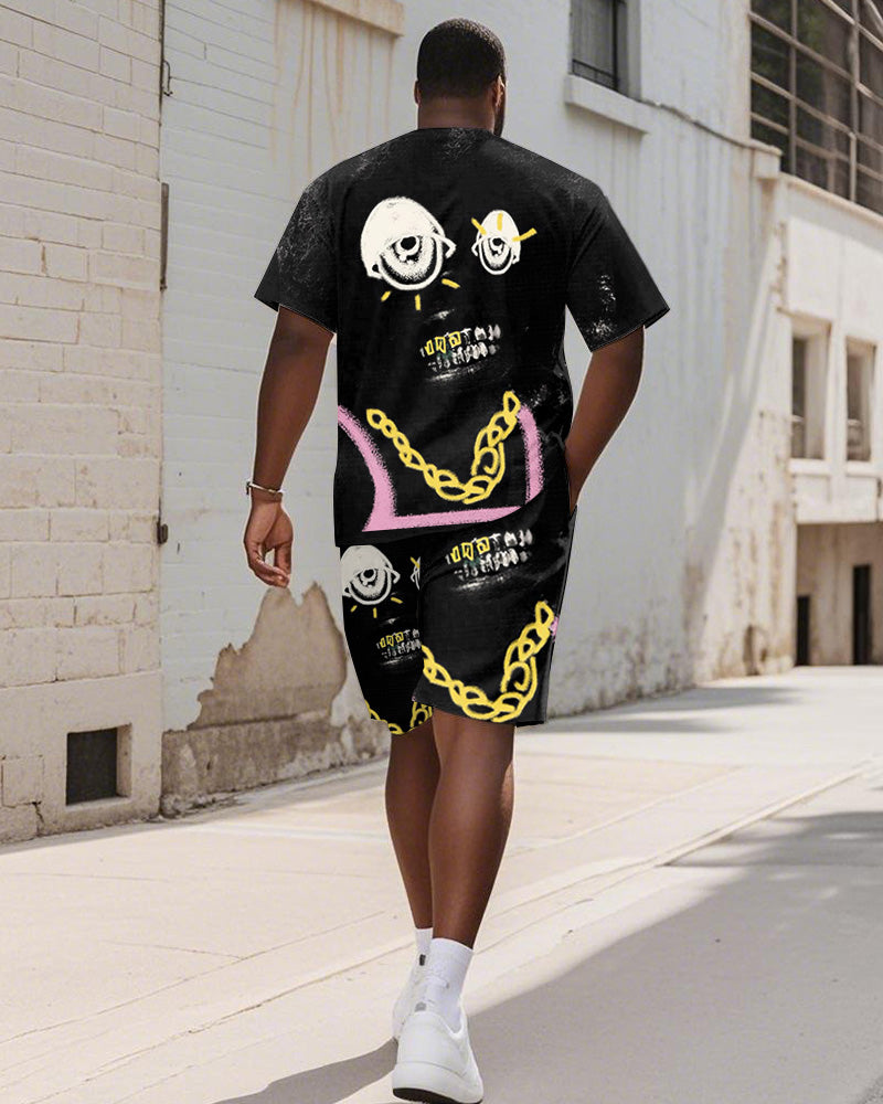 Big & Tall Graphic Graffiti T-Shirt Shorts Set for big men view 4