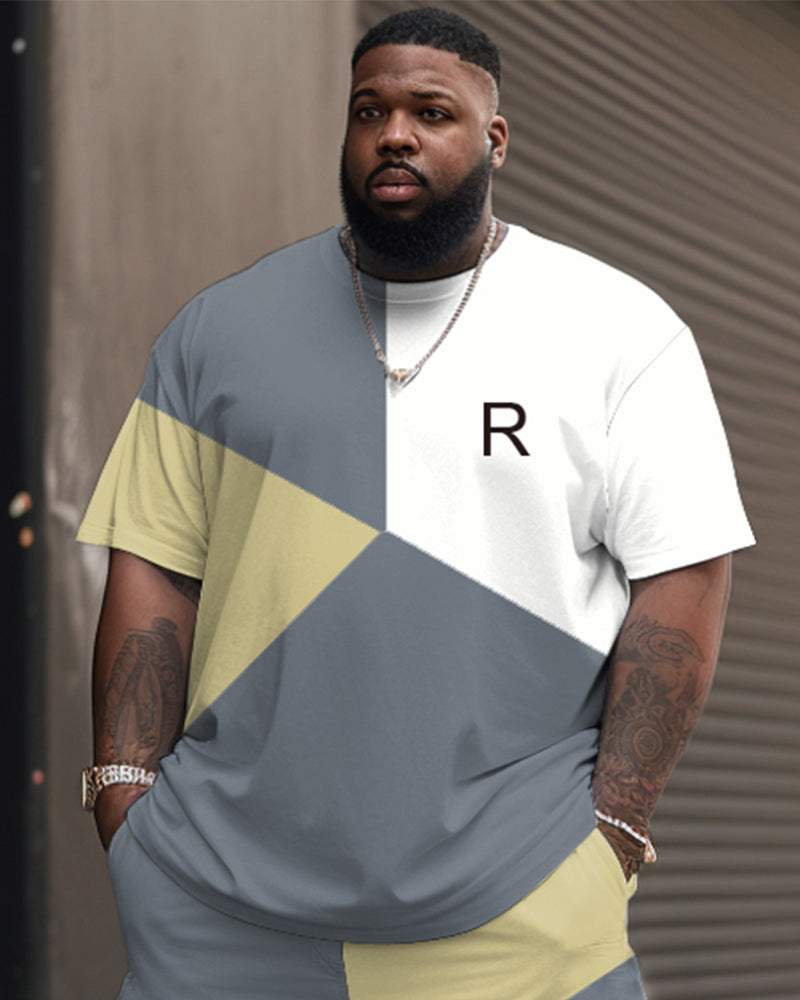 Big & Tall Colorblock Graphic T-Shirt Shorts Set for big men view 2