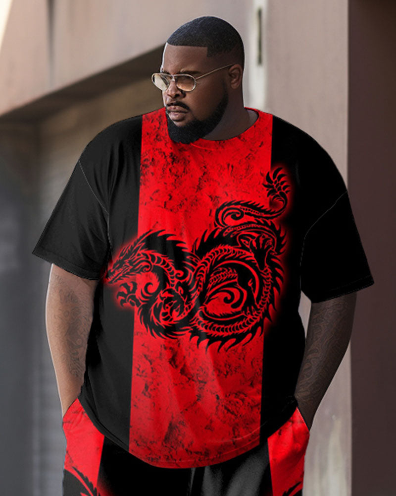 Big & Tall Black Red Colorblock T-Shirt Pants Set for big men view 2
