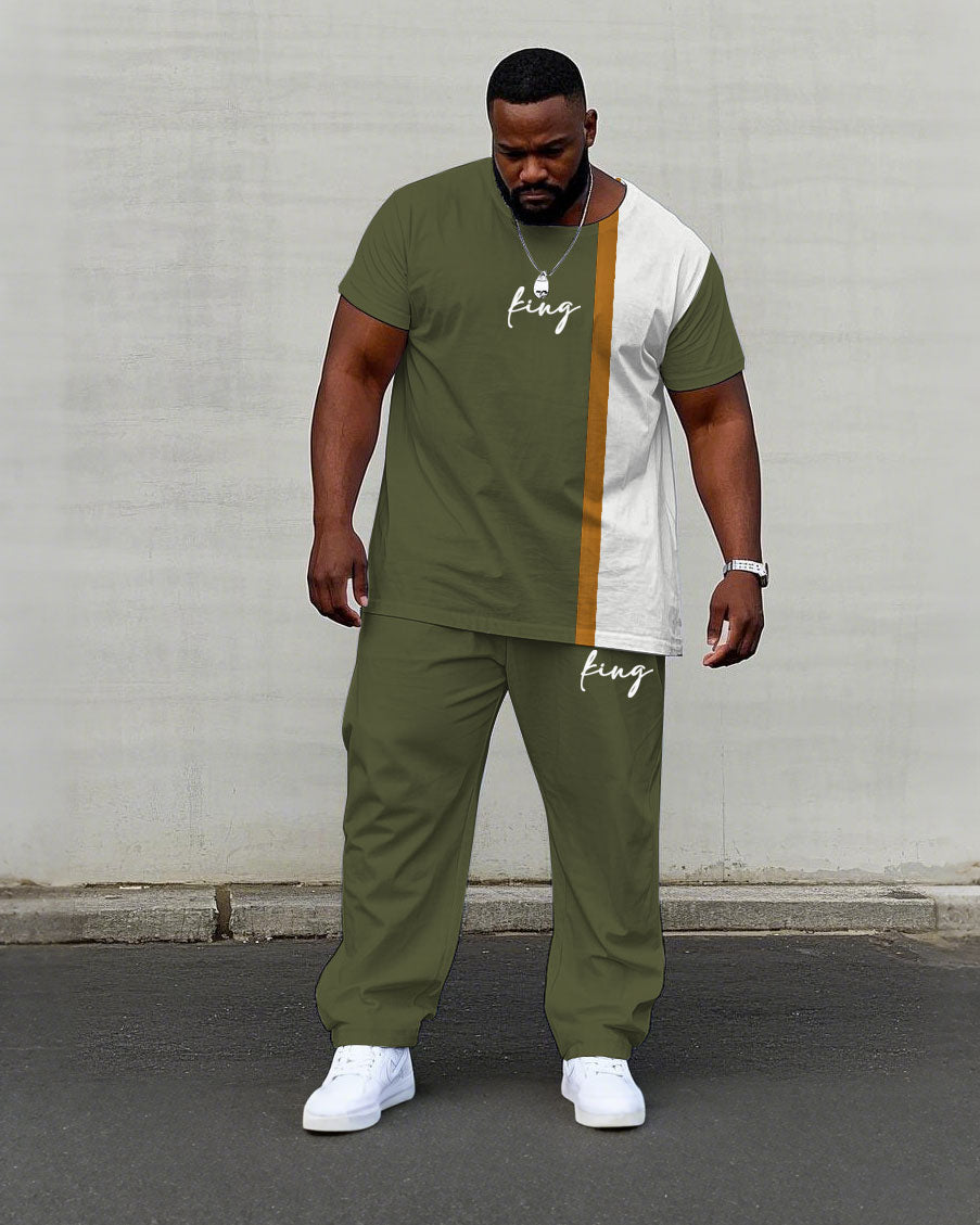 Big & Tall White Blue Colorblock T-Shirt Pants Set for big men view 7