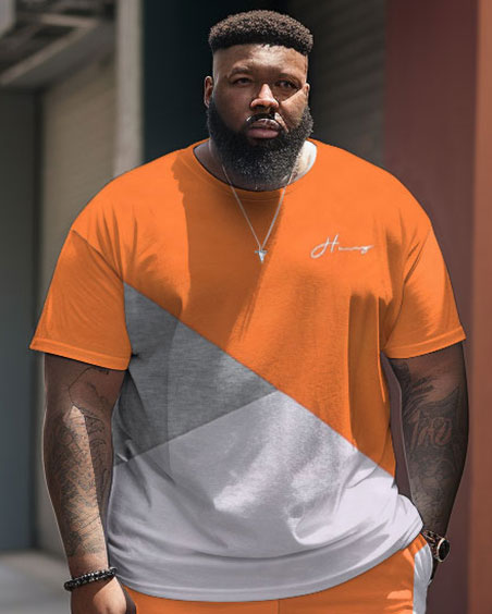 Big & Tall Patchwork T-Shirt Shorts Set for big men view 2