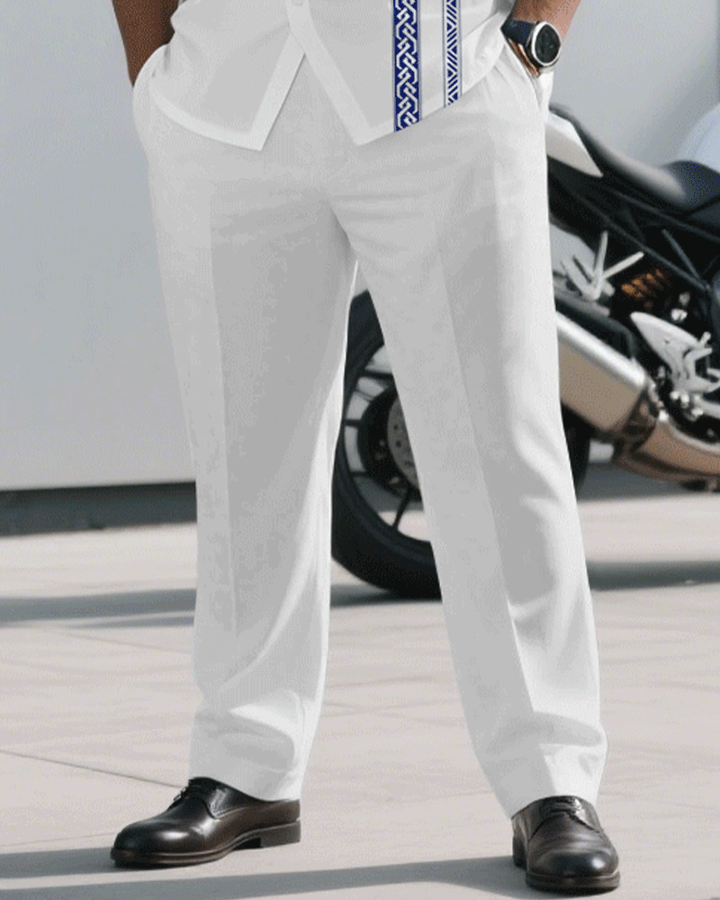 Big & Tall White Business Casual T-Shirt Pants Set for big men view 3