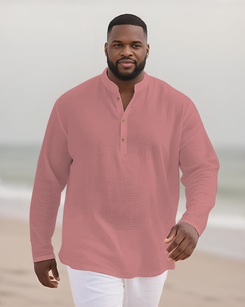 Big & Tall Solid Color Patchwork Long Sleeve Shirt for big men view 6