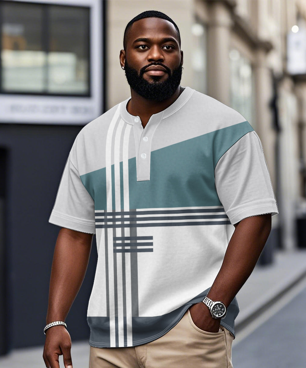 Big & Tall White Blue Geometric T-Shirt for big men view 1