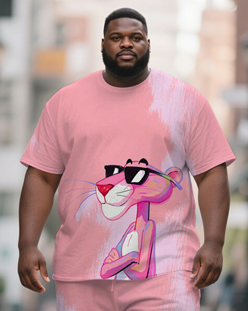 Big & Tall Pink Graphic Graffiti T-Shirt Shorts Set for big men view 2
