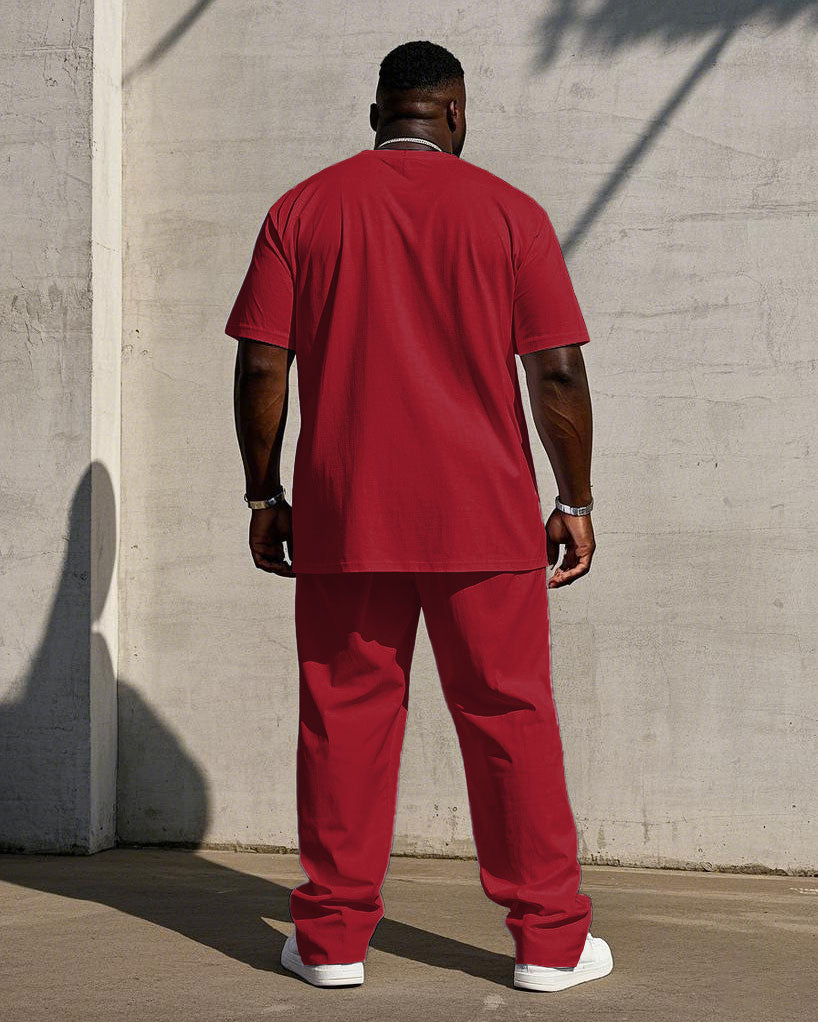 Big & Tall Black Red Colorblock T-Shirt Pants Set for big men view 4