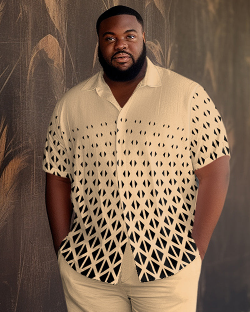 Big & Tall Khaki Gradient Plaid Shirt Pants Set for big men view 2