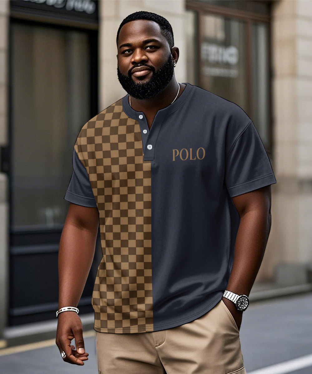 Big & Tall Brown Blue Plaid T-Shirt for big men view 1