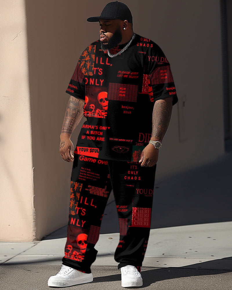 Big & Tall Graphic Streetwear Skull T-Shirt Pants Set for big men view 1