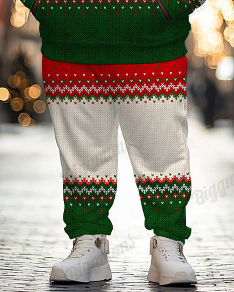 Big & Tall Red Green Colorblock Hoodie Sweatpants Set for big men view 3