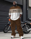 Big & Tall Brown Striped Graphic T-Shirt Pants Set for big men view 1