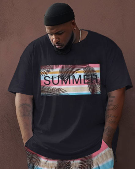 Big & Tall Colorblock Streetwear Two-piece Set for big men view 2