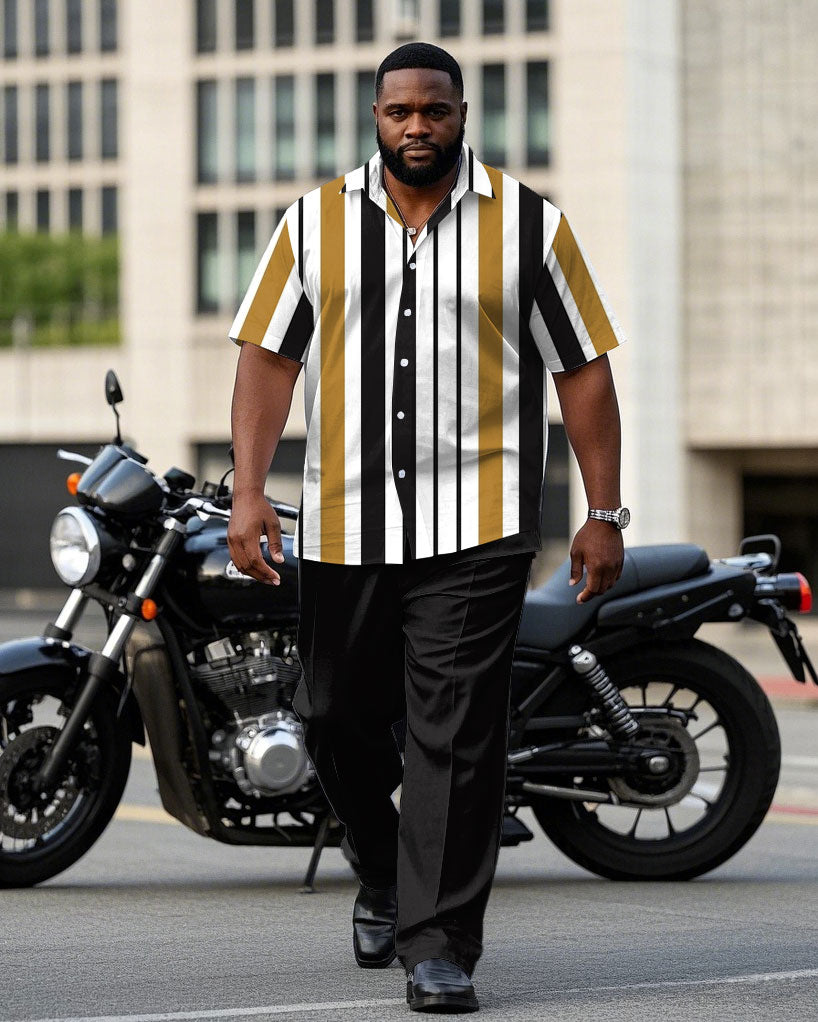 Big & Tall Black White Striped T-Shirt Pants Set for big men view 1