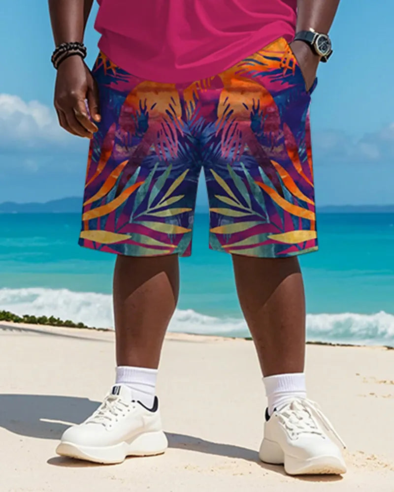 Big & Tall Purple Hawaiian T-Shirt Shorts Set for big men view 3