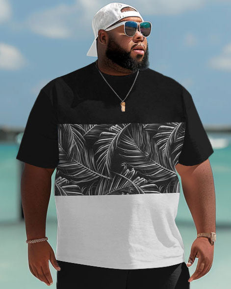Big & Tall Hawaiian Colorblock T-Shirt Shorts Set for big men view 3