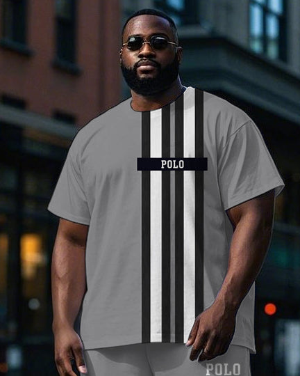 Big & Tall Striped Graphic T-Shirt Pants Set for big men view 2