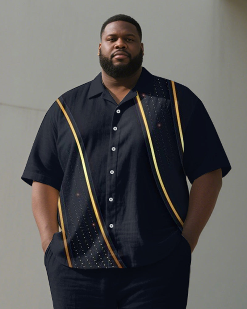 Big & Tall Blue Geometric Graphic Polo Pants Set for big men view 2