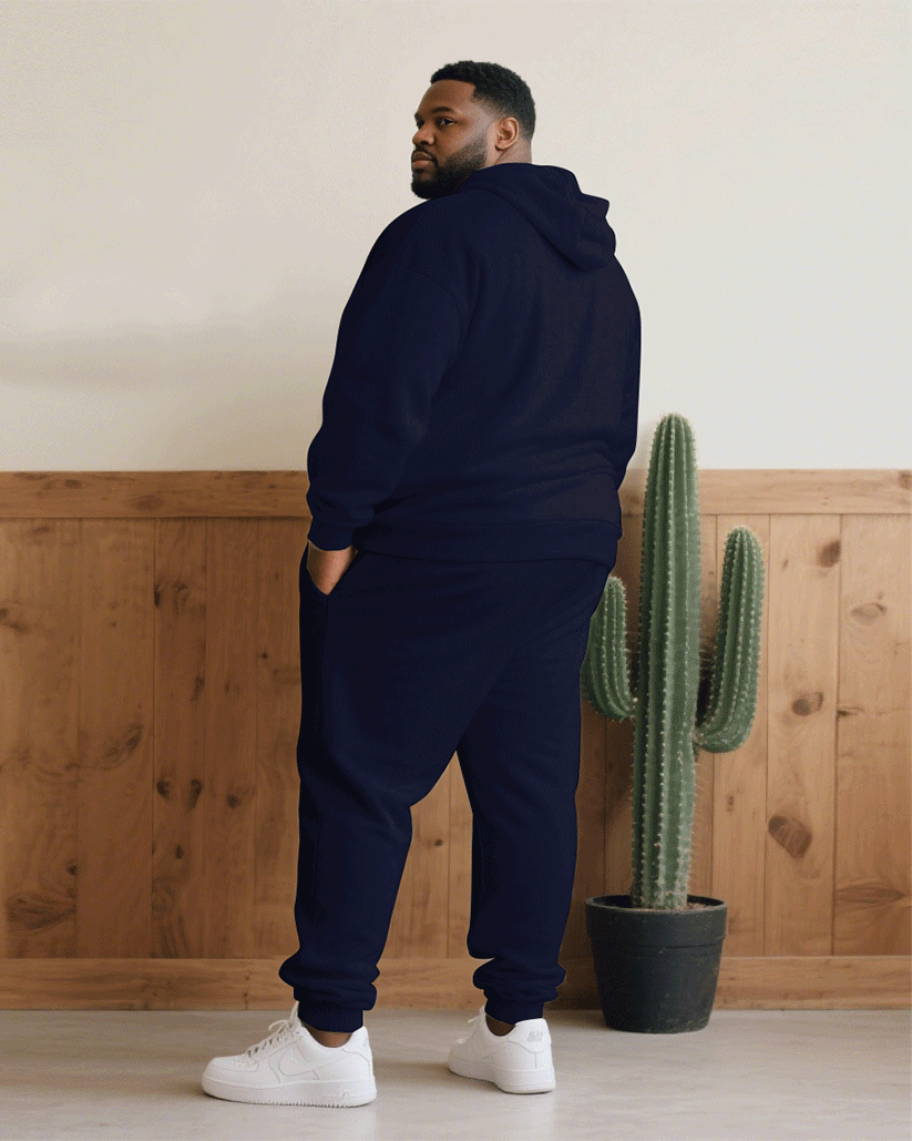 Big & Tall White Blue Hoodie Sweatpants Set for big men view 4