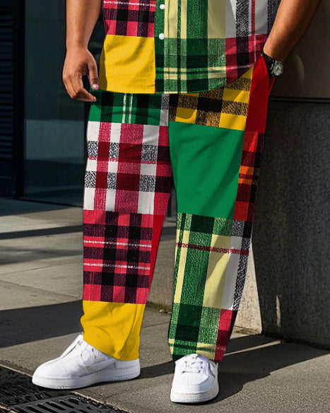 Big & Tall Colorblock Plaid T-Shirt Pants Set for big men view 3