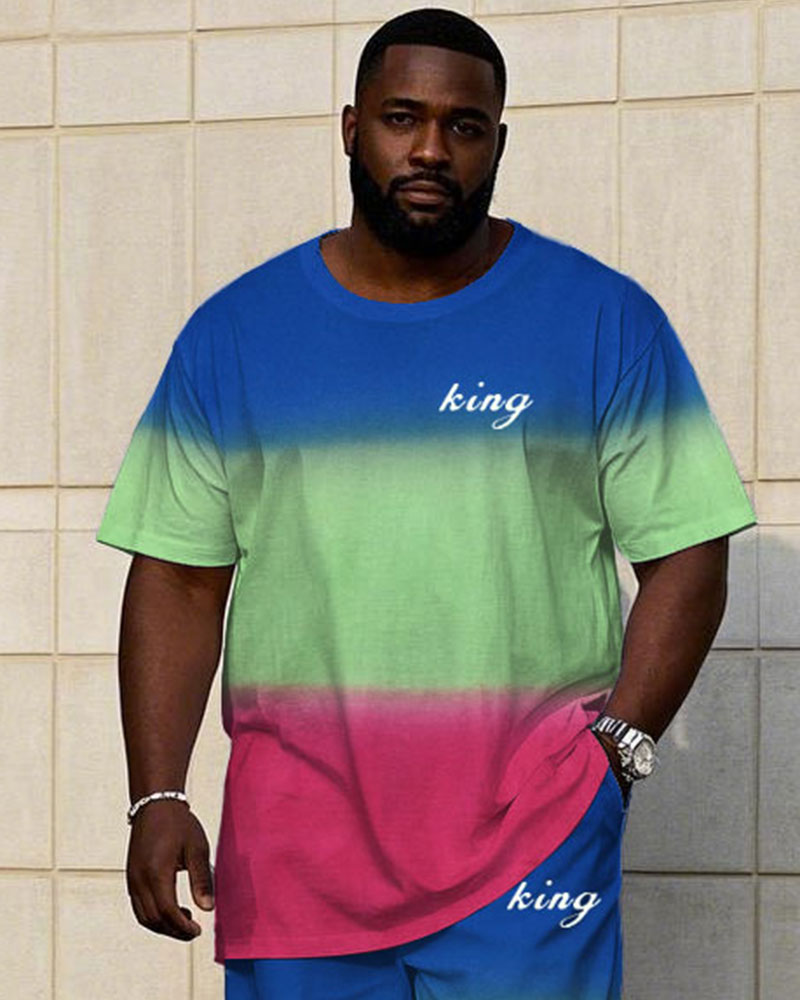 Big & Tall Blue Green Gradient T-Shirt Pants Set for big men view 2