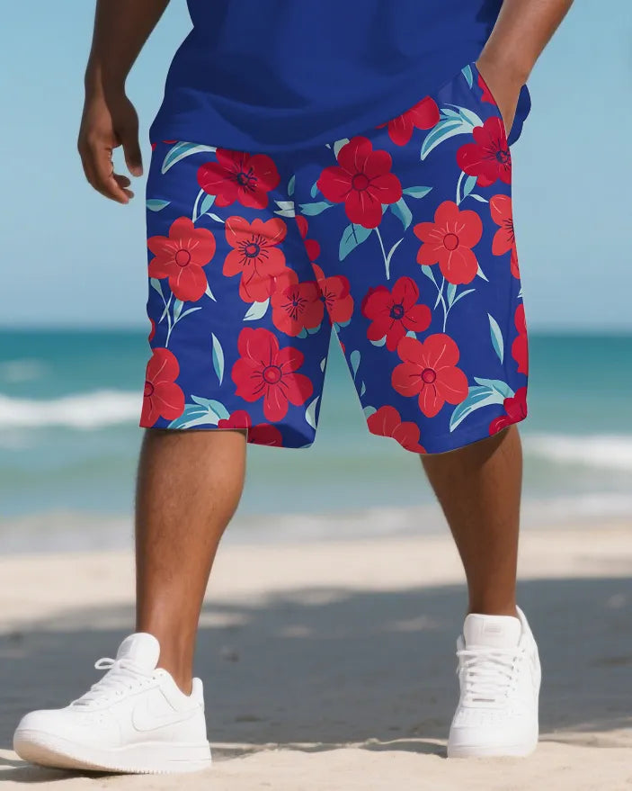 Big & Tall Hawaiian Polo Shorts Set for big men view 3
