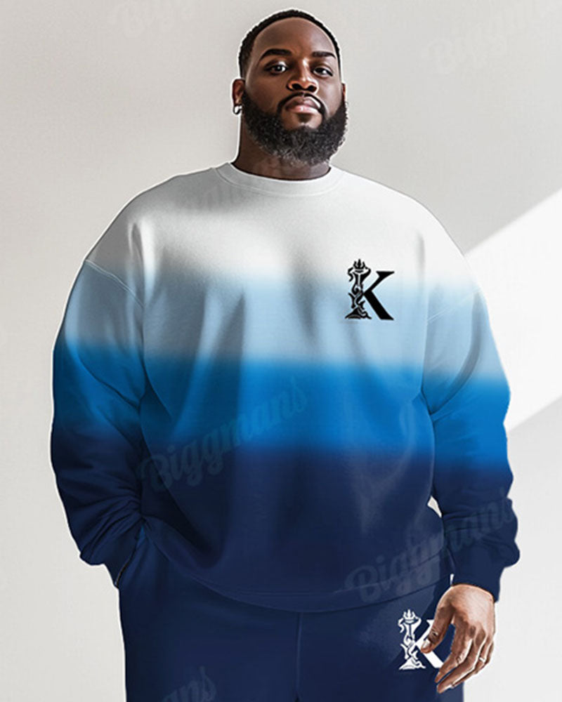 Big & Tall Blue Colorblock Gradient Two-piece Set for big men view 2