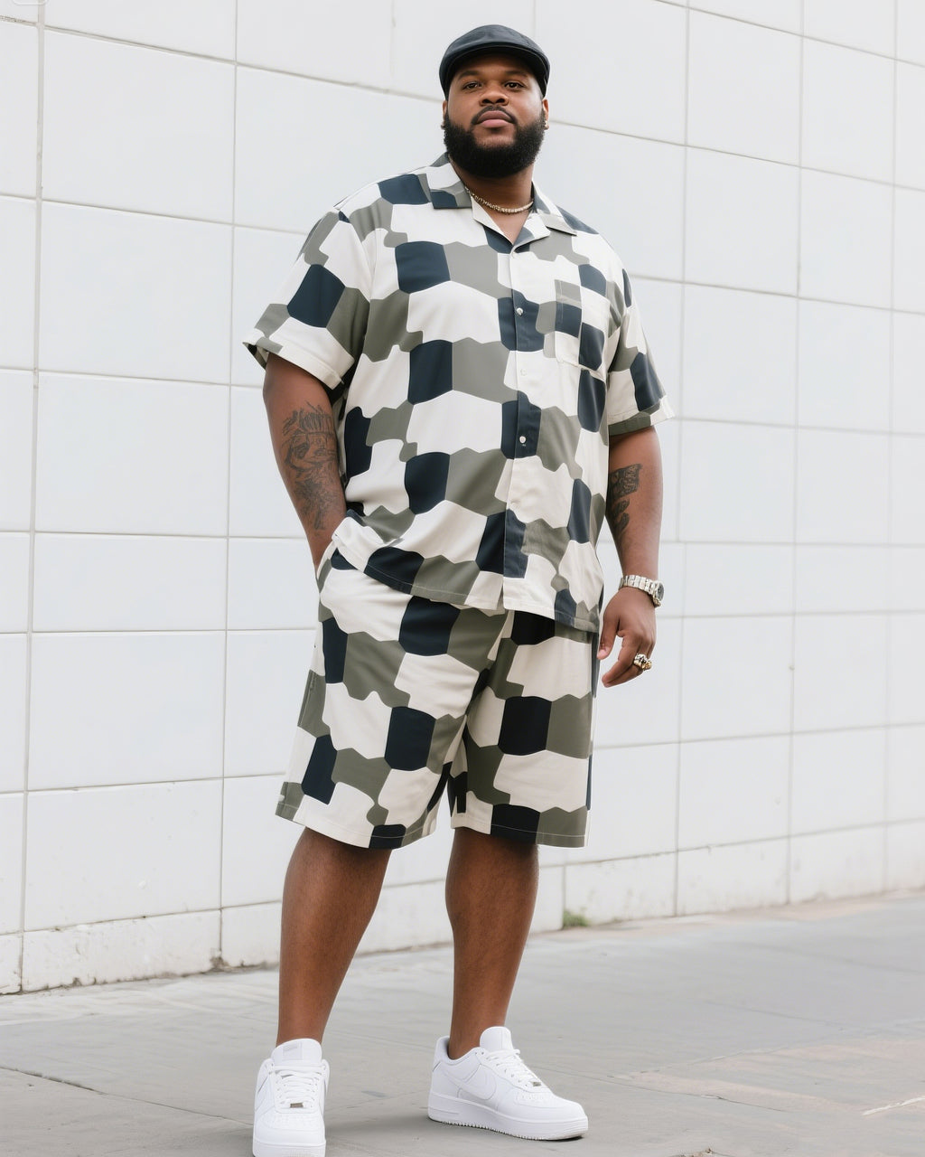 Big & Tall Geometric T-Shirt Shorts Set for big men view 1