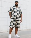 Big & Tall Geometric T-Shirt Shorts Set for big men view 1