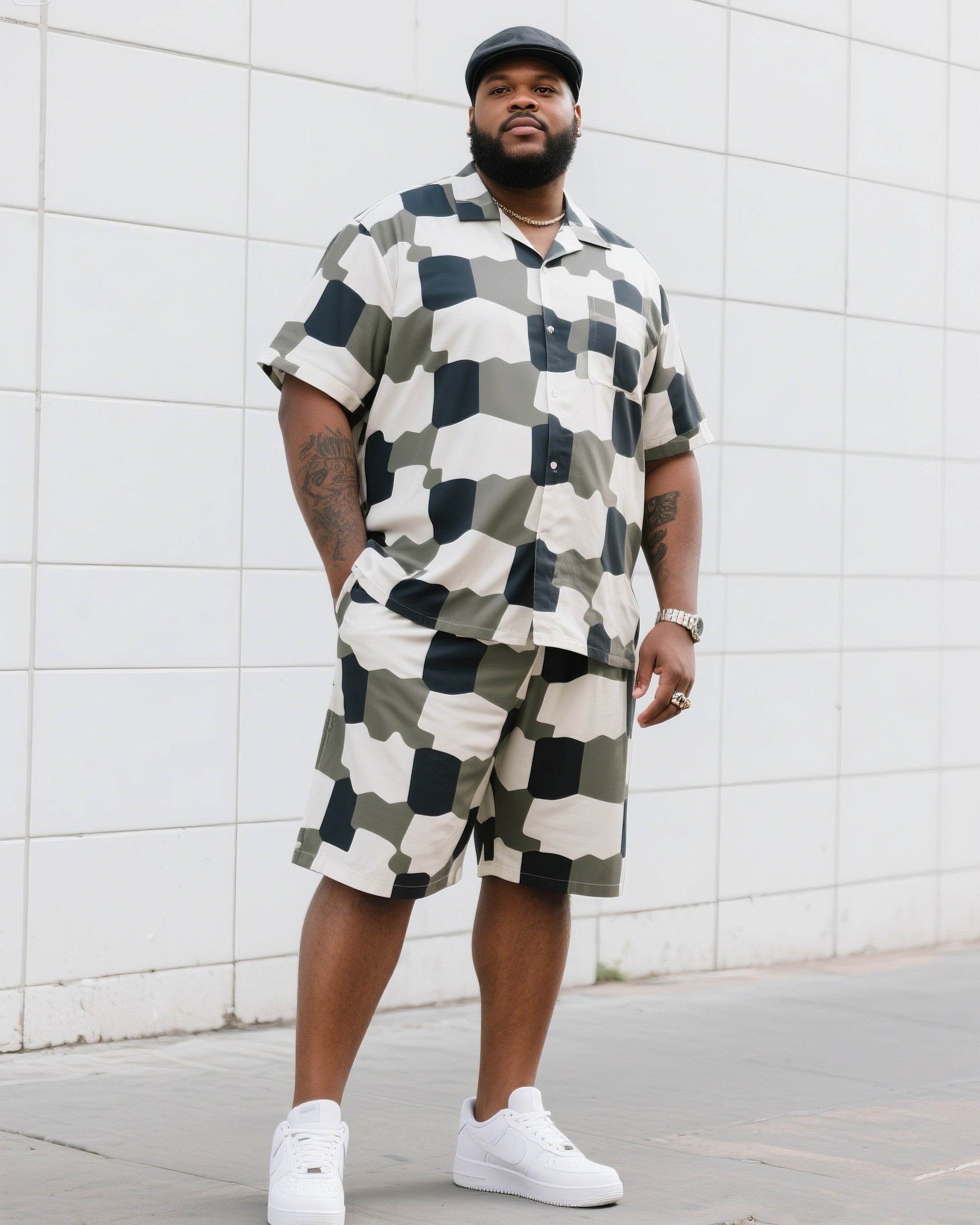 Big & Tall Geometric T-Shirt Shorts Set for big men view 1