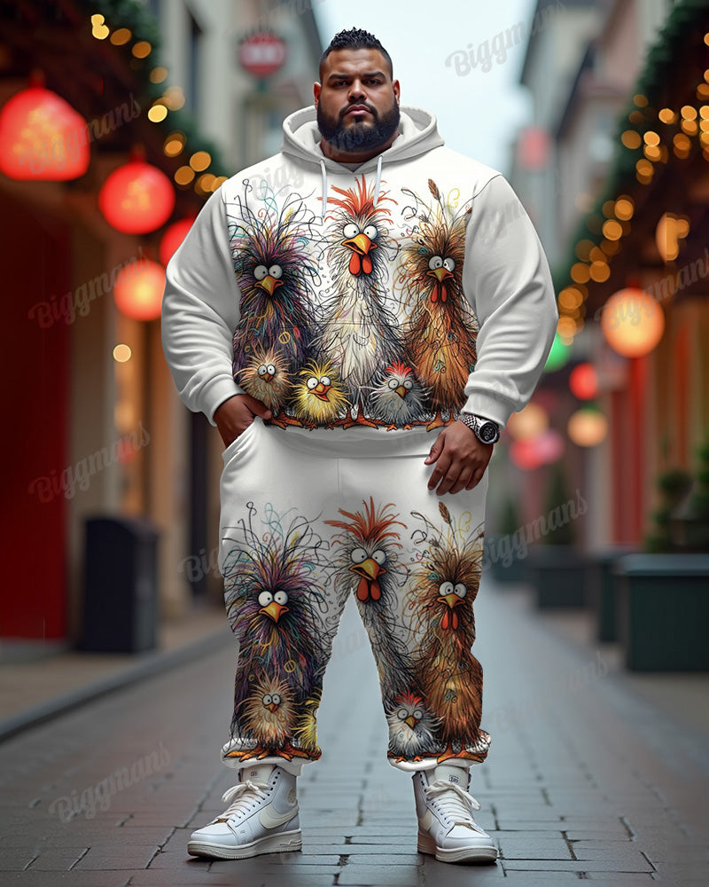Big & Tall White Graphic Hoodie Sweatpants Set for big men view 1