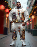 Big & Tall White Graphic Hoodie Sweatpants Set for big men view 1