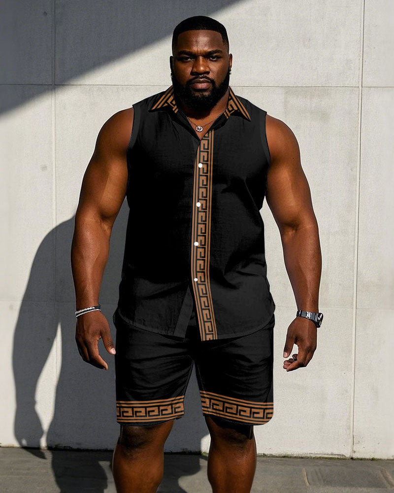 Big & Tall Graphic Patchwork T-Shirt Shorts Set for big men view 1