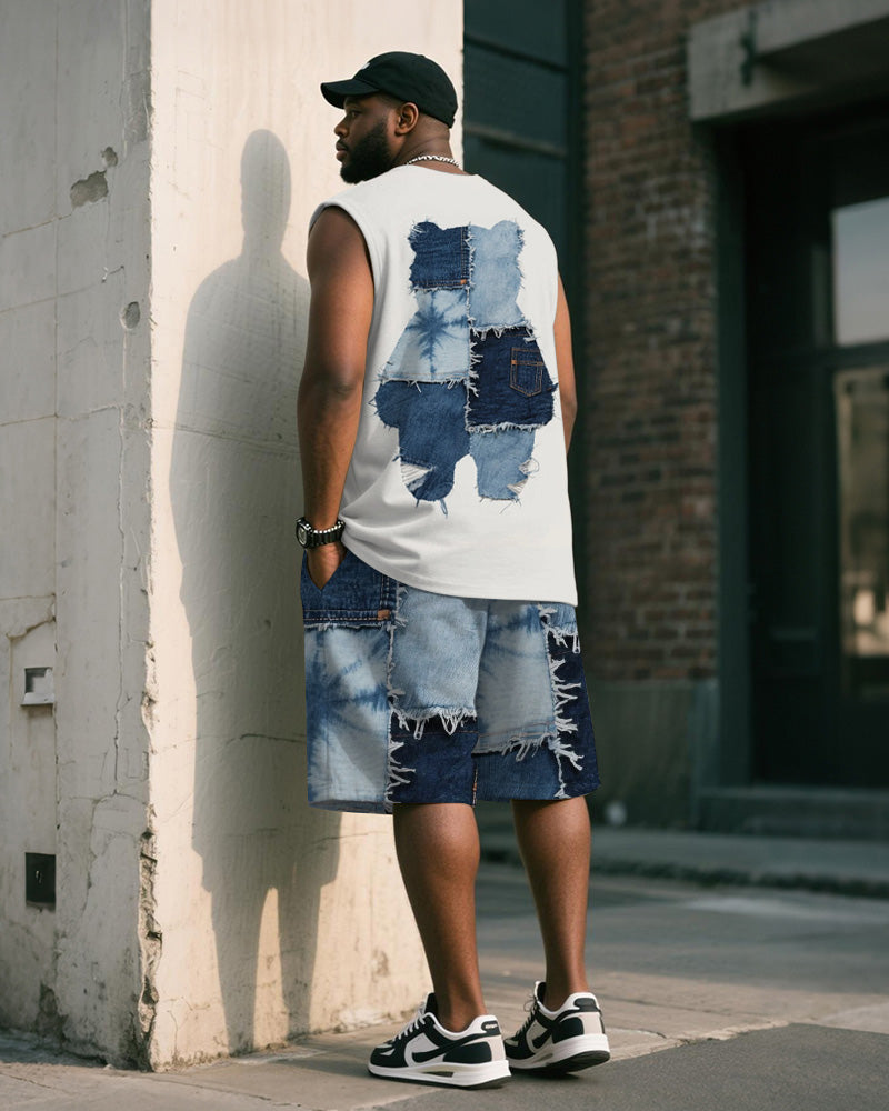 Big & Tall Blue Denim Graphic Tank Top for big men view 4