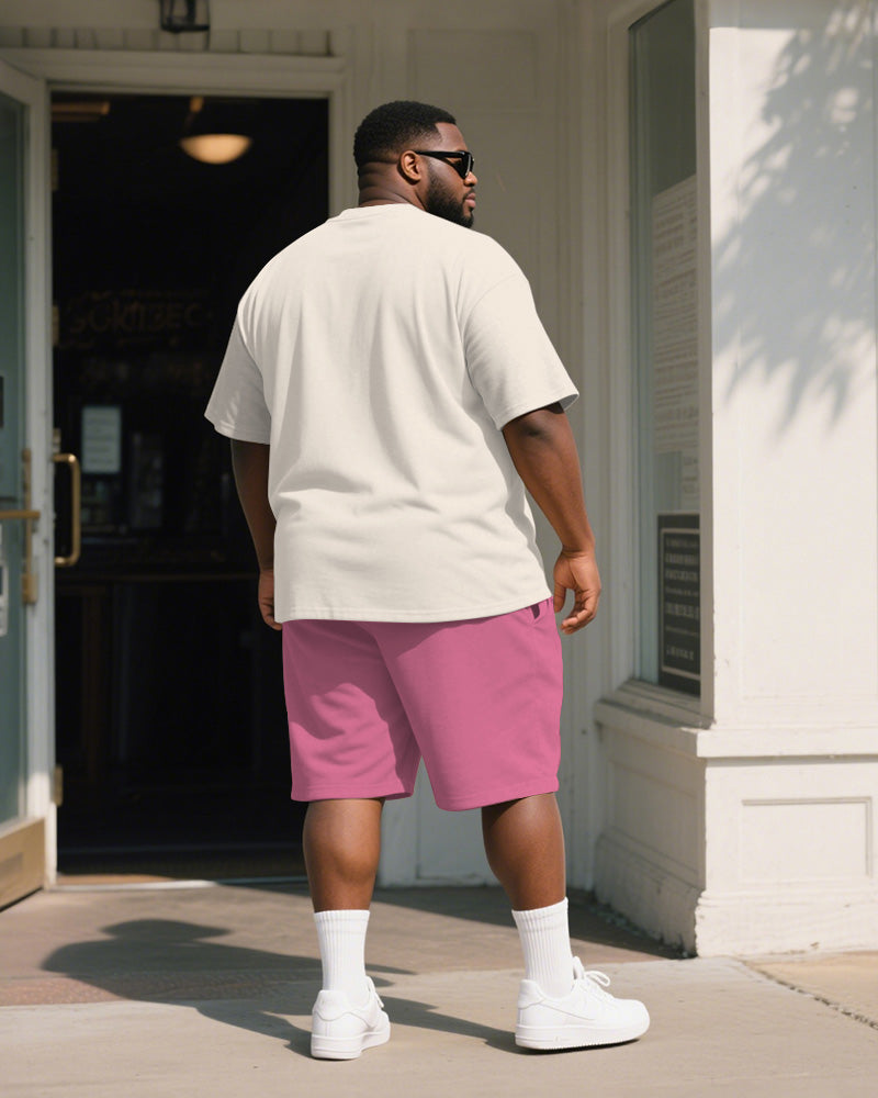 Big & Tall Pink Graphic Graffiti T-Shirt Shorts Set for big men view 4