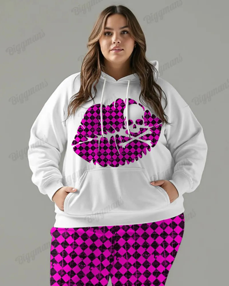 Big & Tall Colorblock Plaid Hoodie Sweatpants Set for big men view 2