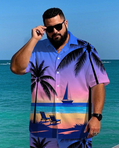 Big & Tall Hawaiian Gradient T-Shirt Shorts Set for big men view 2