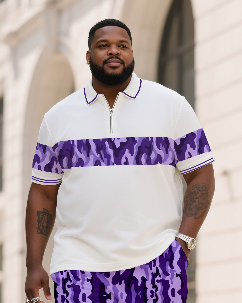 Big & Tall Striped Camouflage Polo Shorts Set for big men view 2